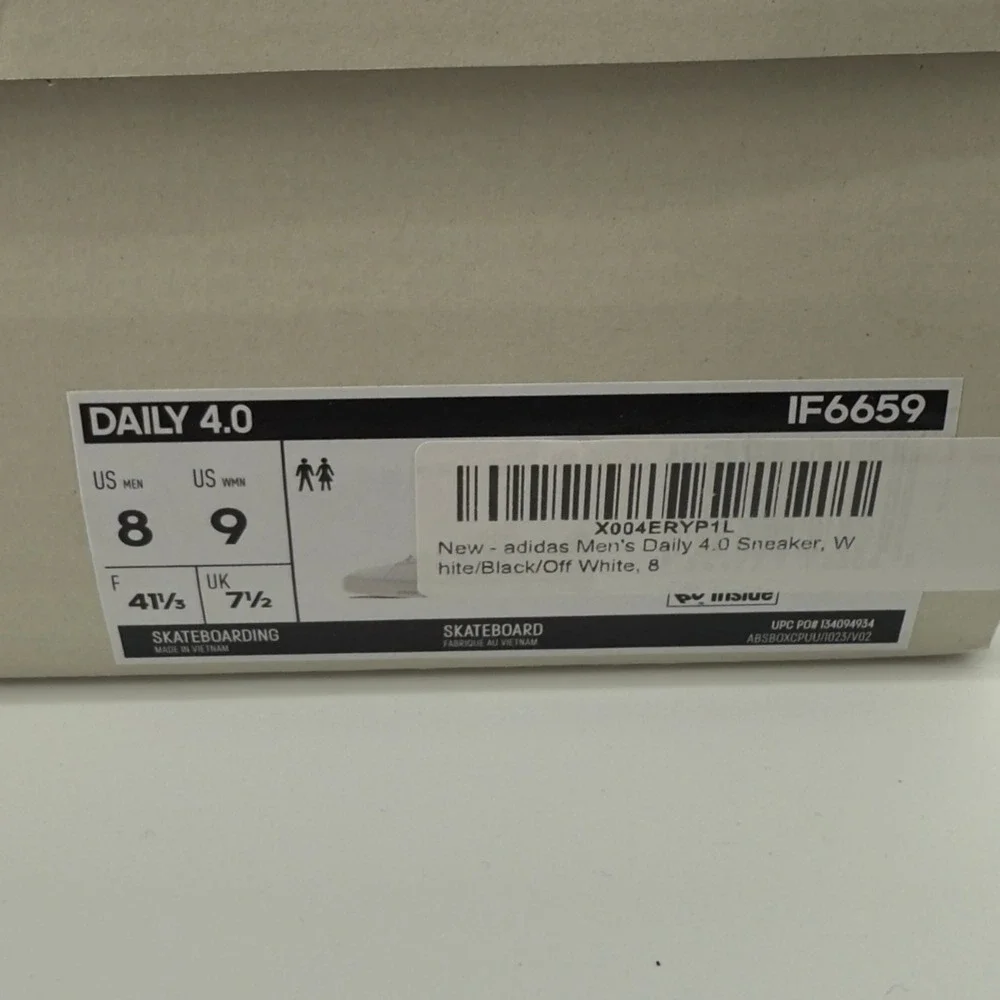 Adidas Daily 4.0 Sneakers Lace Up Skateboarding White‎ Black Men 8/Women 9 NWB